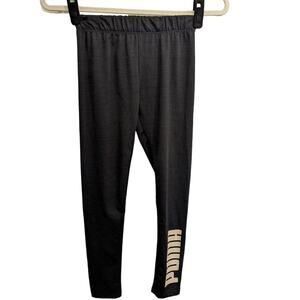 Puma Girls Black Leggings with Pale Pink Logo Size 10/12
